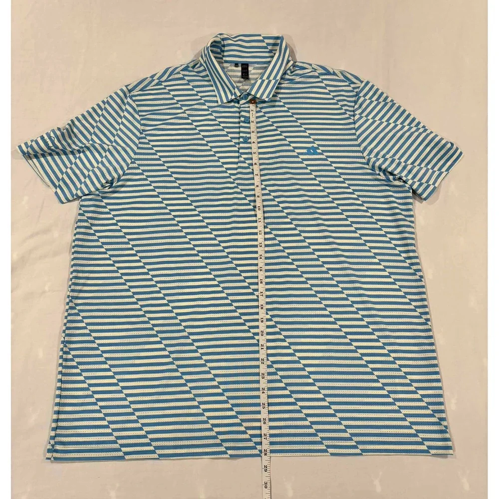 Adidas Mens Golf Polo Shirt Blue‎ White Striped Conquistador 2XL Geometric Mesh